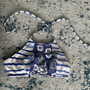 Blue and White Striped Halter Bikini Top